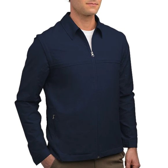 SCOTTeVEST Sterling Jacket Mens XL Navy Convertible Zip Off Sleeves Travel Cargo - Picture 1 of 16